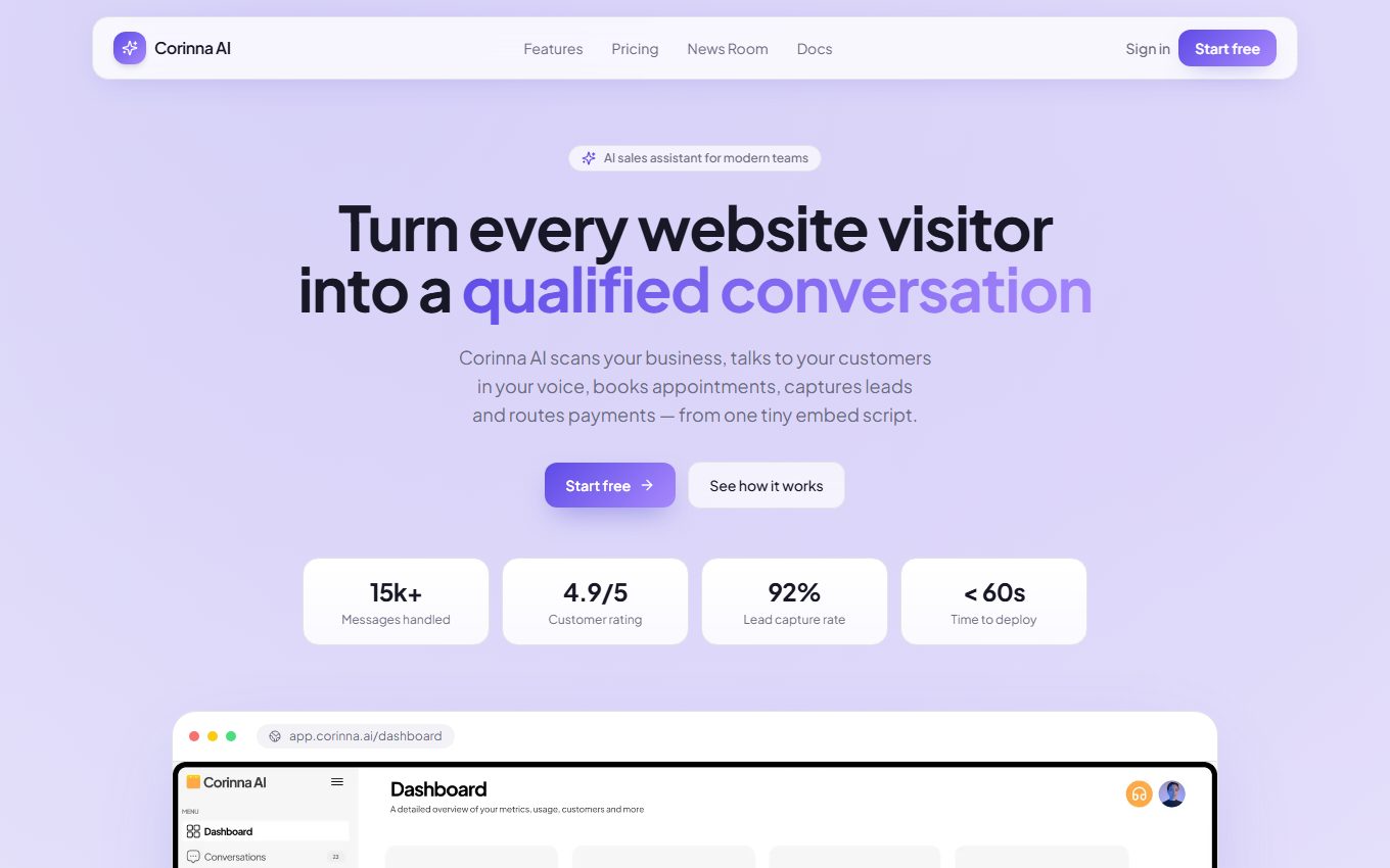Corinna AI — AI sales assistant that installs with one script tag
